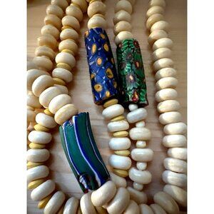 Millefiori Venetian Trade Bead Necklace Vintage African Carved Tribal